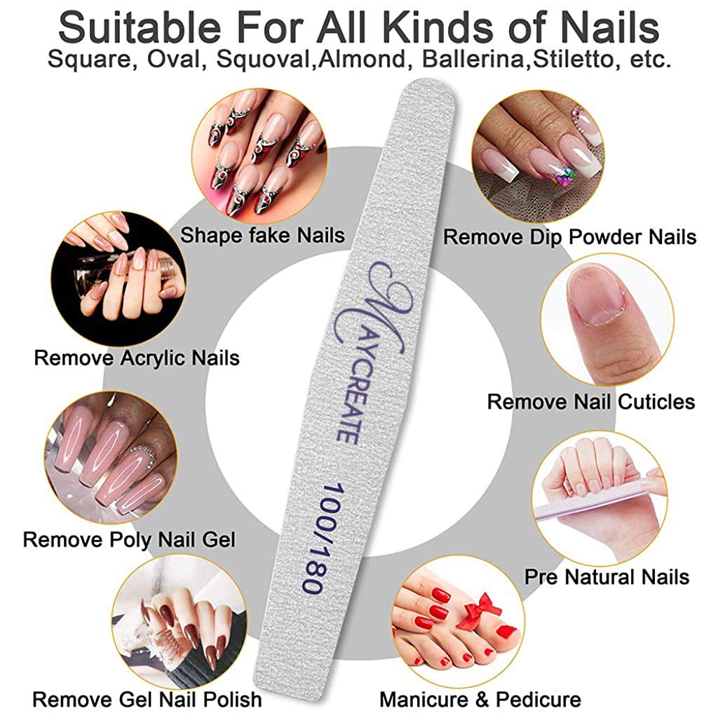 MAYCREATE 10PCS Nail Files, Professional Nail File Set, Curved Fingernail files, 100/180 grit Double-Sided Emery Board Manicure Tools for Home and Salon Use (Pink) MAYCREATE 10PCS Nail Files, Professional Nail File Set, Curved Fingernail files, 100/180 grit Double-Sided Emery Board Manicure Tools for Home and Salon Use (Pink)